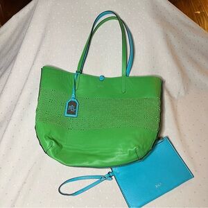 Ralph Lauren Reversible Laser Cut Leather Tote Bag